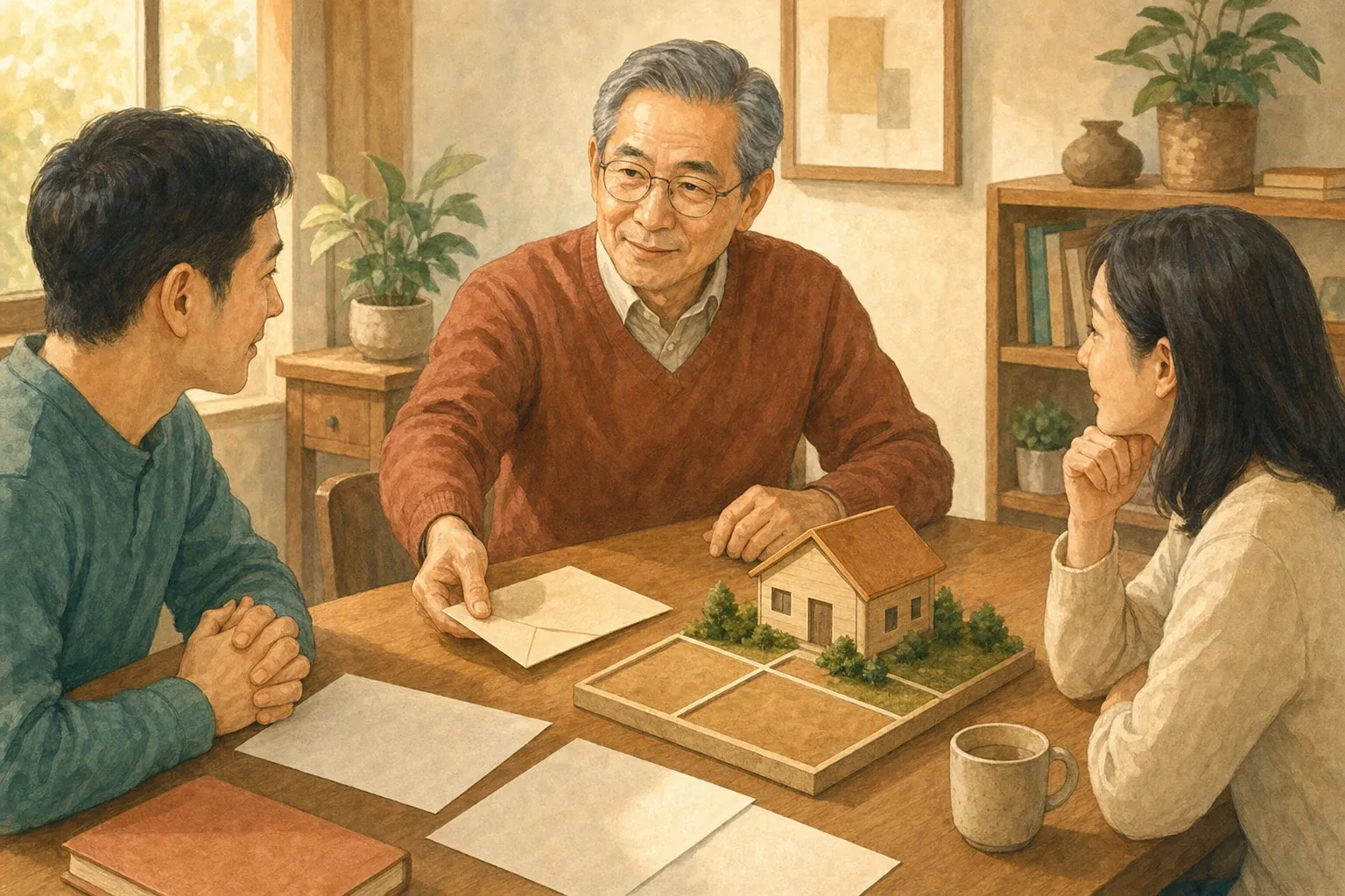 生前過戶與遺囑共同構成財產安排的插畫