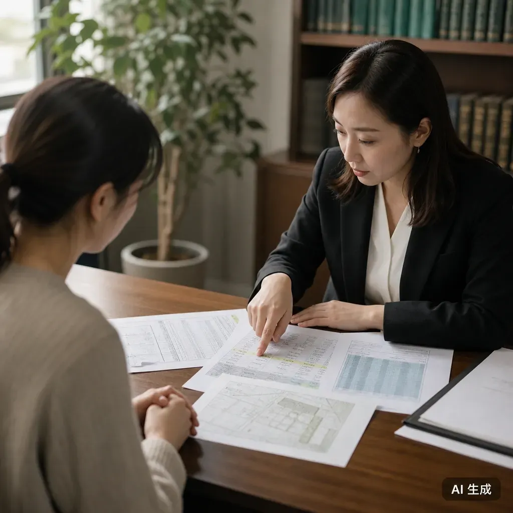 兩名女性在辦公桌前查看房屋與財務資料